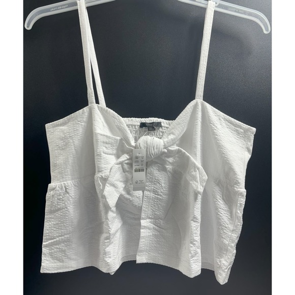 J Crew NWT Seesucker Tie-Front top Cropped White Size XL - Picture 2 of 4